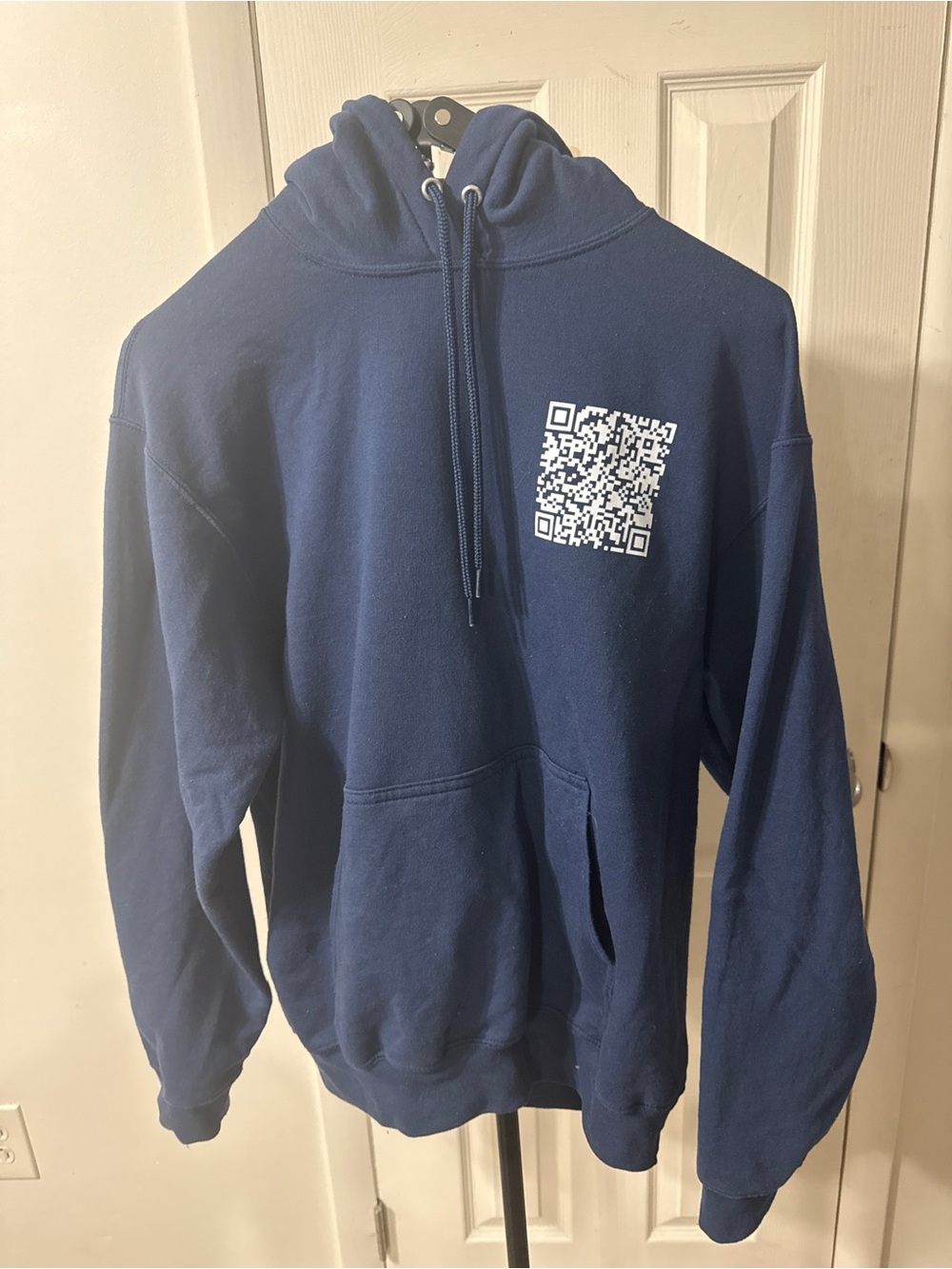 Source Unknown Navy Hoodie with QR Chest Print